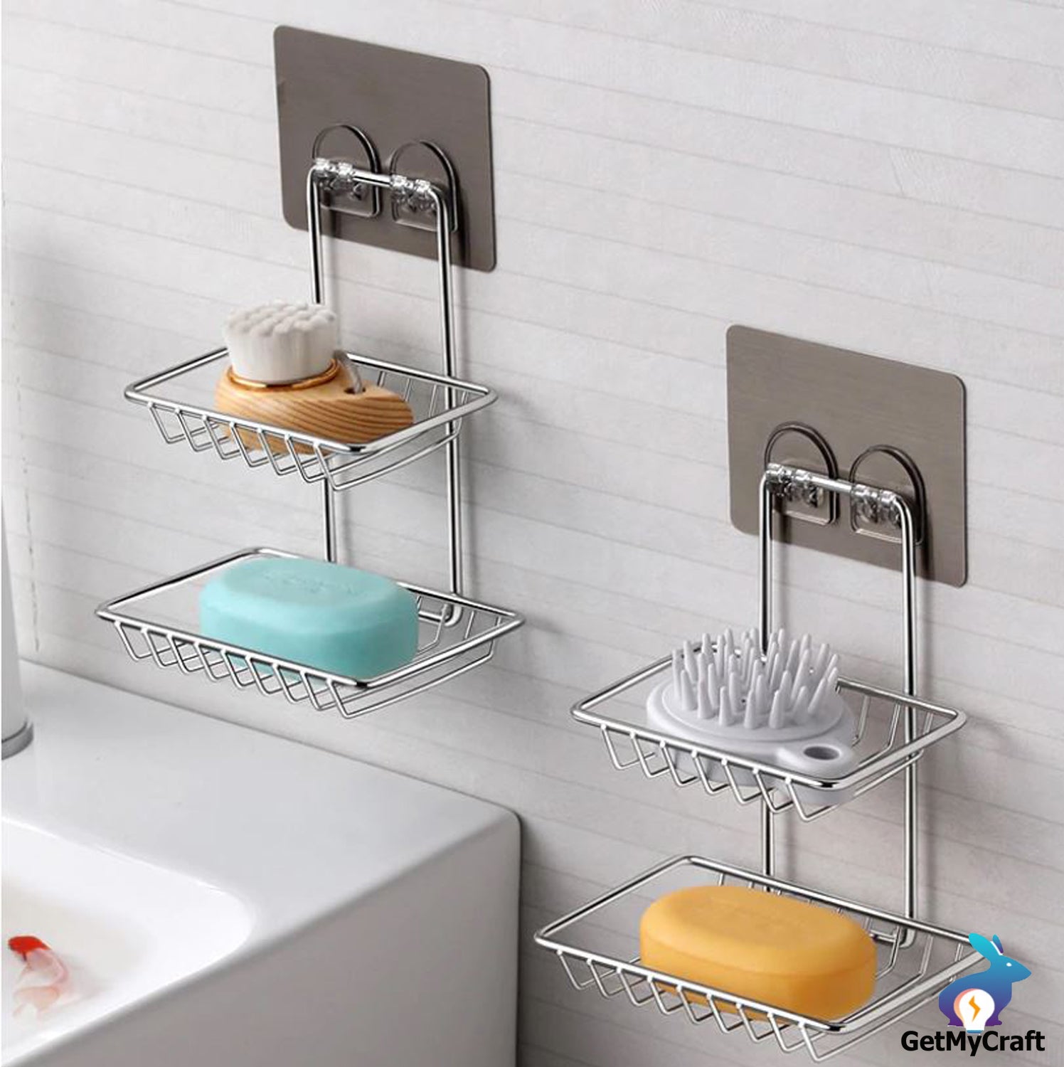 Shelf-Adhesive Steel Soap Rack (pack of 2 )