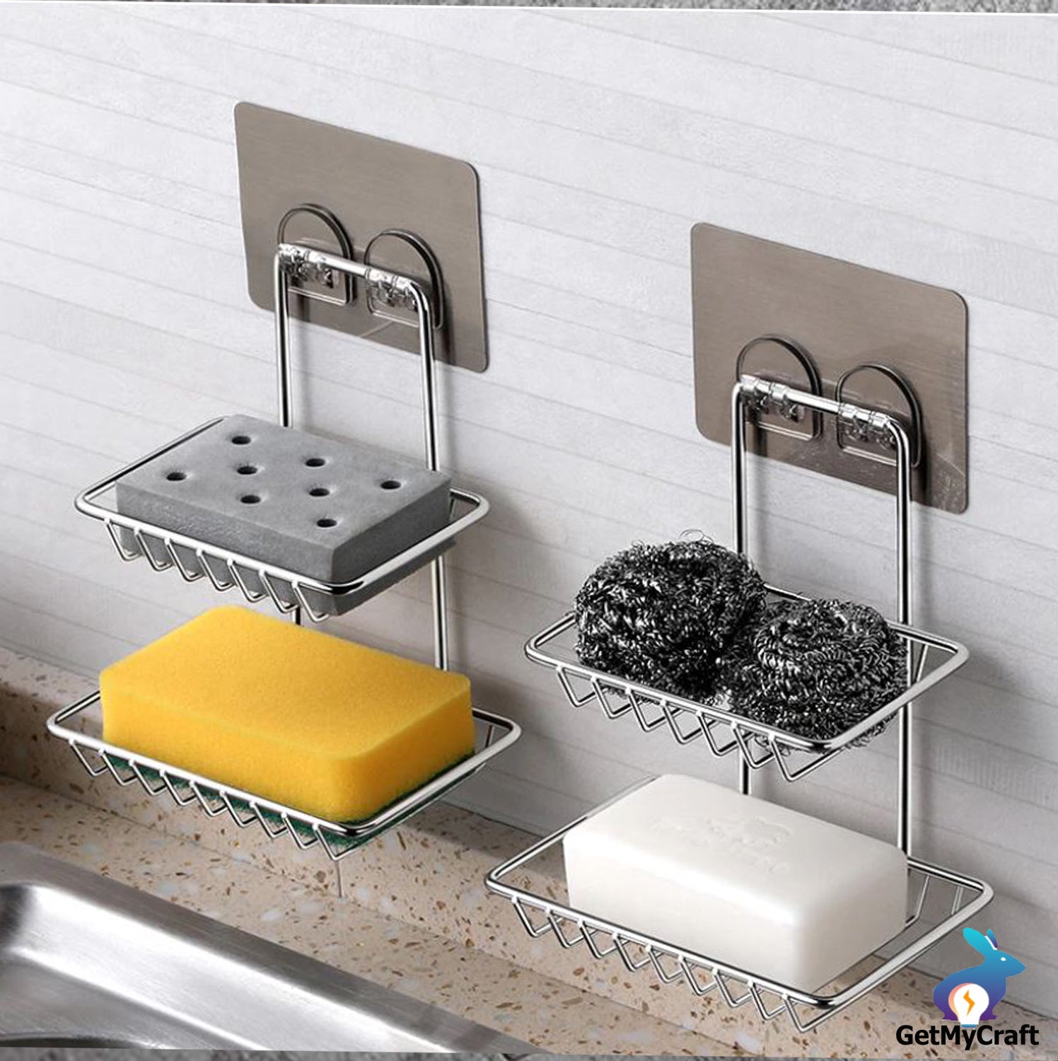 Shelf-Adhesive Steel Soap Rack (pack of 2 )
