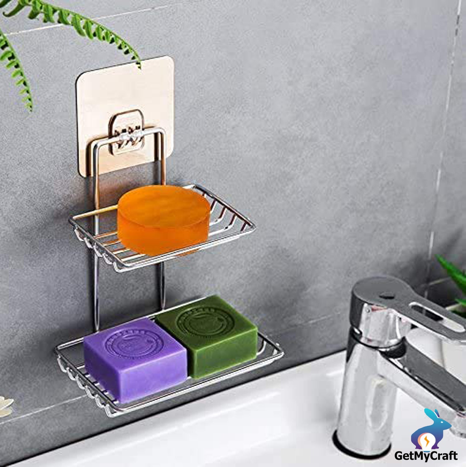 Shelf-Adhesive Steel Soap Rack (pack of 2 )