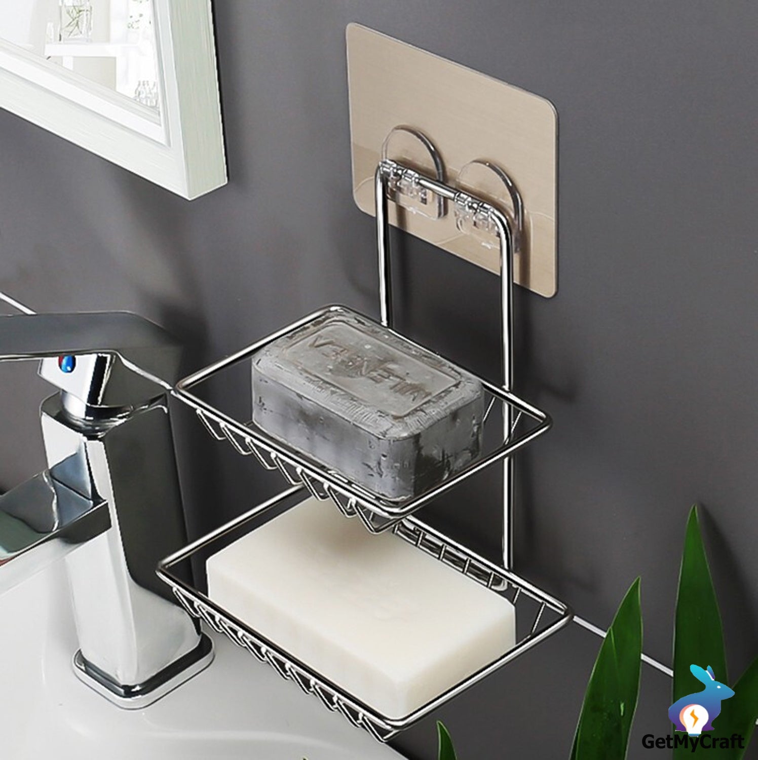 Shelf-Adhesive Steel Soap Rack (pack of 2 )