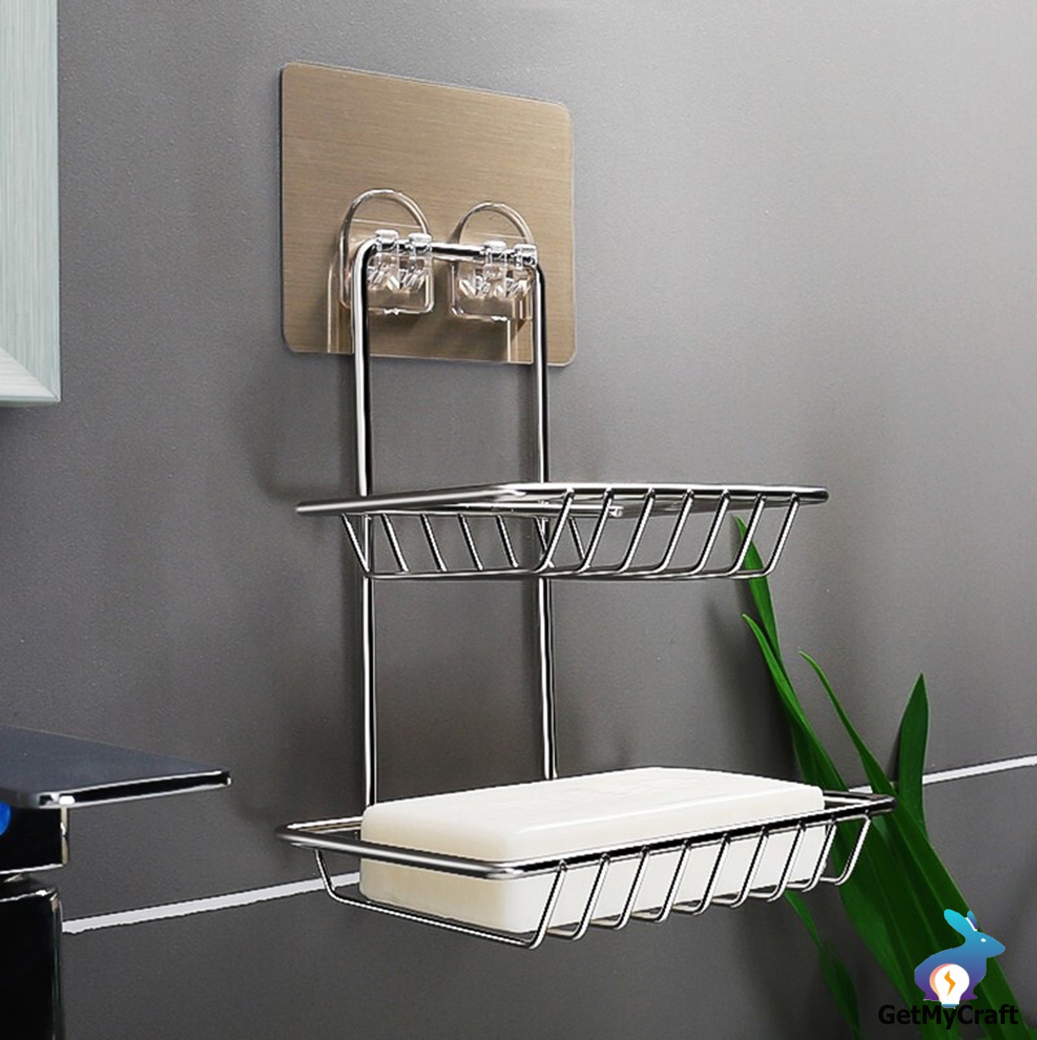 Shelf-Adhesive Steel Soap Rack (pack of 2 )