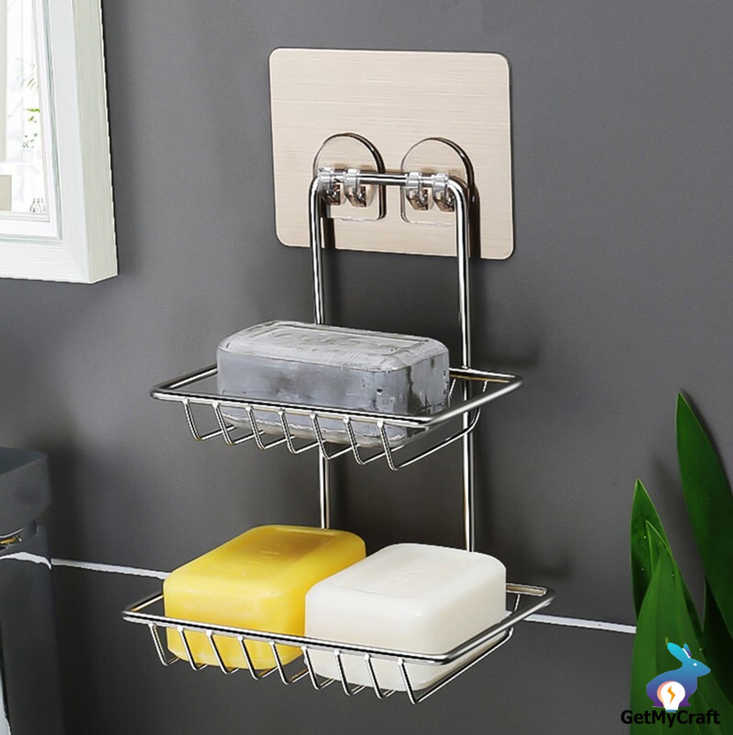 Shelf-Adhesive Steel Soap Rack (pack of 2 )