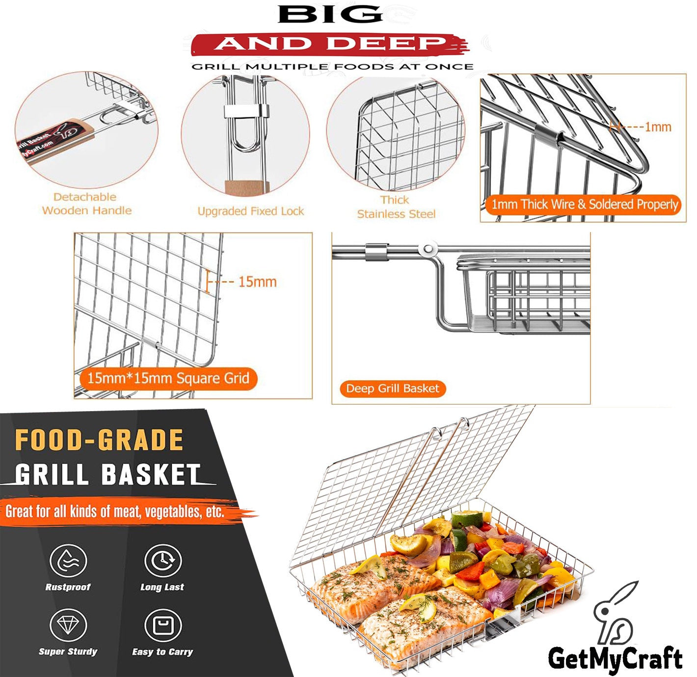 BBQ-Grill Basket  (Stainless Steel)