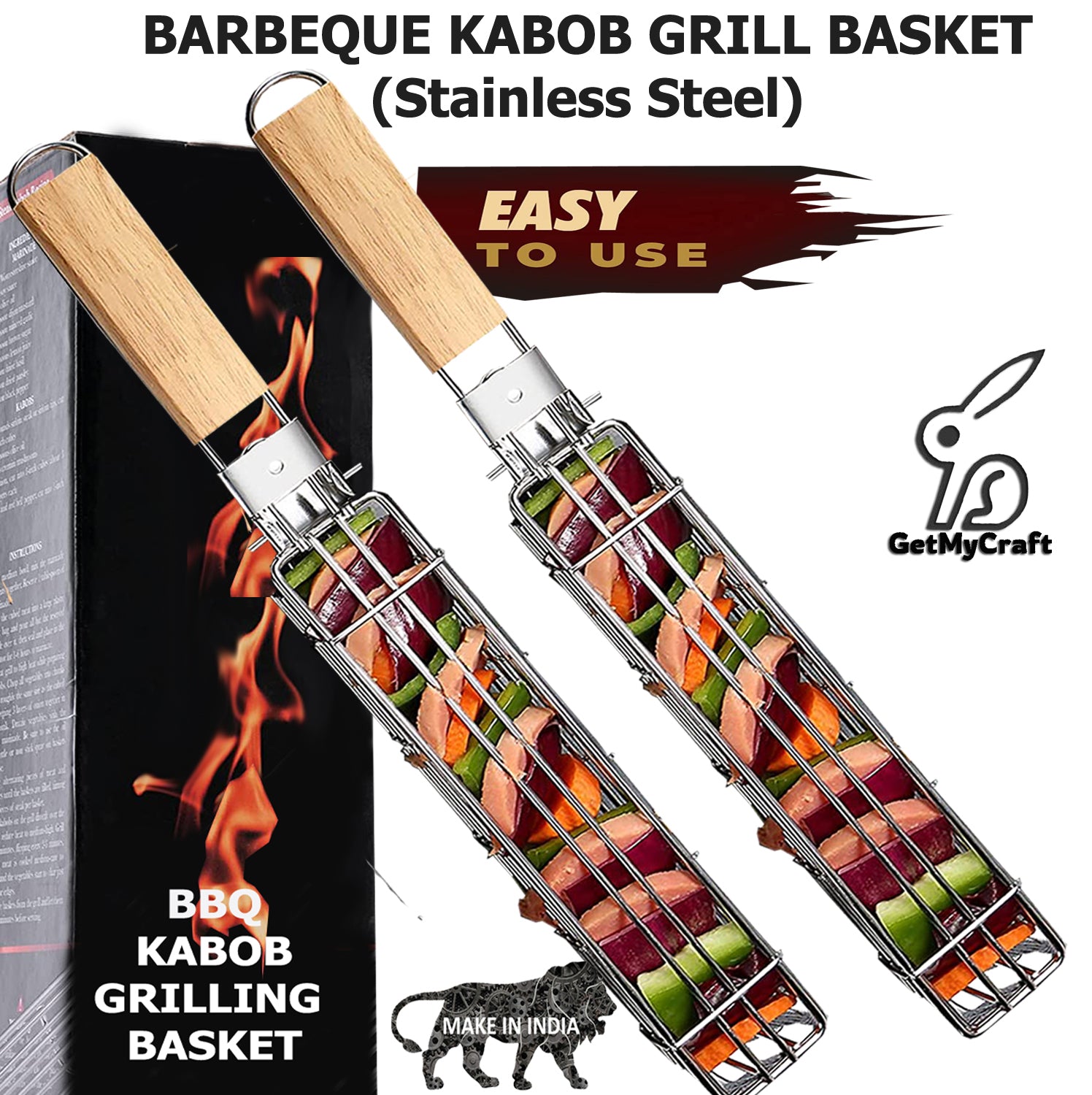BBQ Kabob Stainless Steel Grill Basket (Set of 2 Pieces)
